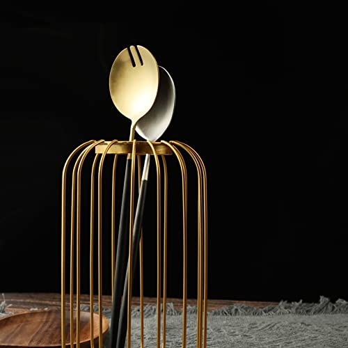 Salad Servers,Spoon and Fork Set 11.41 inch,18/10 Stainless Steel Salad Serving Titanium Plating (black gold) - color: Black/Gold