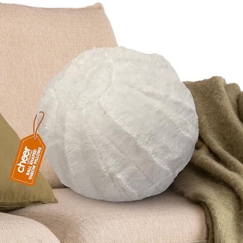 Cheer Collection Ultra Soft Faux Fur Round Pillow - Decorative and Fun Throw Pillows for Couch, Bed & Living Room - Funky Sphere Pillow for Kids & Adults - Aesthetic Pillows for Accents - White - color: White