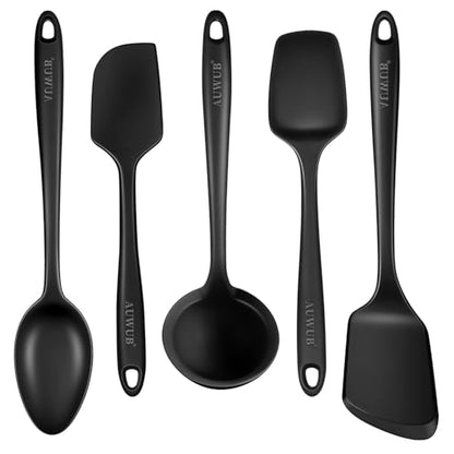 5PCS Silicone Kitchen Utensils Set, Heat Resistant Spatula Set | Cooking Tools Made of Food Grade BPA Free Silicone, Heat Resistant Design Protects Nonstick Cookware for Everyday Meals - color: Black