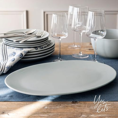 over&back Coupe Stoneware Serving Platter - Elegant 1-Piece Oval Serving Platter to Complete Your Kitchen Set - 16.4" x 11.5" - Semi-Matte Fog Blue - color: Blue, size: Oval Platter