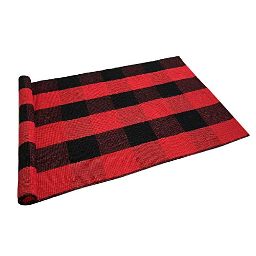 LEVINIS Cotton Red and Black Plaid Outdoor Rug 3'×2'- Machine Washable Buffalo Plaid Rug for Kitchen/Bath Room/Outdoor/Indoor Front Porch Décor - color: Red / Black, size: 1'11" x 2'11" (Rectangular)