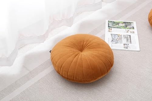 Floor Pillow Meditation Cushion Round Large Floor Pillows Seating for Adults, Velvet Thick Floor Cushions for Yoga Living Room Balcony Outdoor Tatami 18inches（Caramel） - color: Caramel