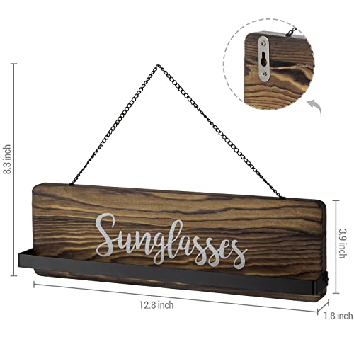 MyGift Rustic Burnt Wood Wall Mounted Sunglasses Storage Holder, Eyewear Hanging Display Organizer Rack with Cursive Sunglasses Lettering, Set of 2