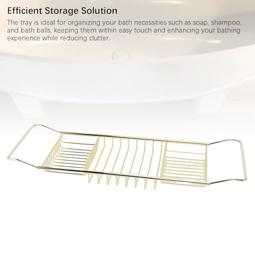 Bewinner Gold Stainless Steel Expandable Bathtub Caddy Tray, Adjustable Shower Tub Tray 25-38.4 Inch, Over The Bathtub Rack for Luxury Bath, Heavy Duty Bathroom Accessories for (Gold) - color: Gold