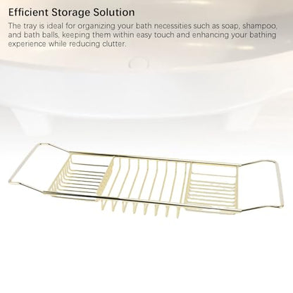 Bewinner Gold Stainless Steel Expandable Bathtub Caddy Tray, Adjustable Shower Tub Tray 25-38.4 Inch, Over The Bathtub Rack for Luxury Bath, Heavy Duty Bathroom Accessories for (Gold) - color: Gold