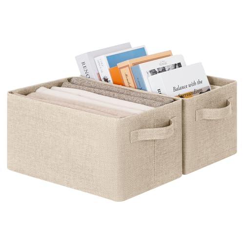 GRANNY SAYS Storage Bins for Closet, Linen Closet Organizers and Storage Baskets with Metal Frame, Storage Bins for Organizing Living Room, Bedroom Wardrobe, Foldable, Sturdy, Light Taupe, 2-Pack - color: Light Taupe, size: Medium - 2 Pack