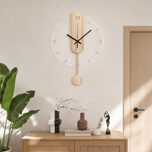 Qianly Wall Clock Silent Minimalist Hanging Timepiece Wooden Modern Finish Quiet Movement Acrylic Decor Suitable for Family Gatherings Office Living Room, S