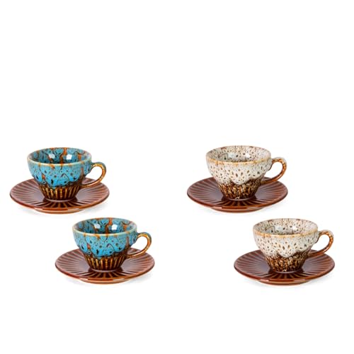 2 oz Espresso Cups Set of 2, Ceramic Cappuccino Cups with Saucers, Durable Porcelain Tea Set & Modern Coffee Cup Collection, Coffee Lover Gifts