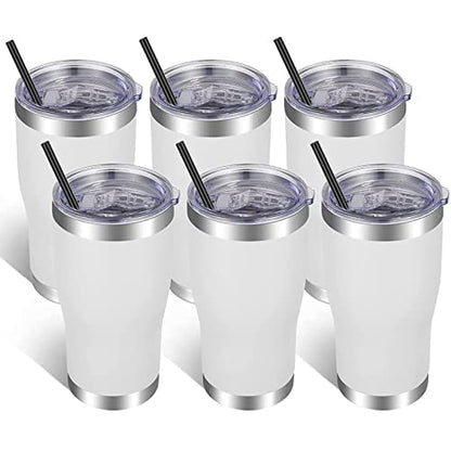 VEGOND 20oz Tumbler Stainless Steel Tumbler Cup with Lid And Straw Vacuum Insulated Double Wall Travel Coffee Mug(White 6 Pack) - color: White, size: 6 Count (Pack of 1)