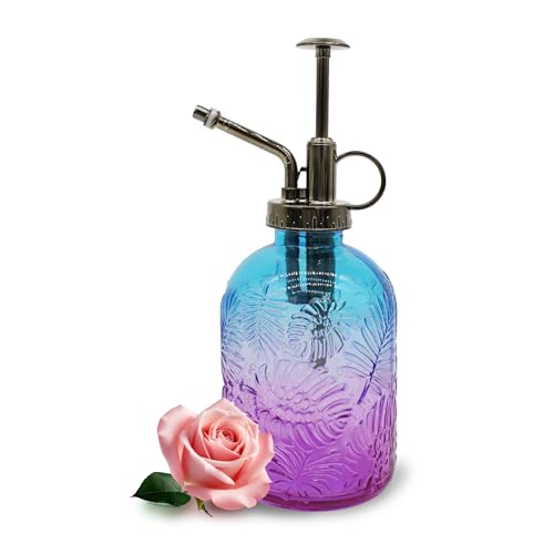 Glass Plant Mister Spray Bottle, 350ML Vintage Plant Spritzer, Succulent Watering Bottle Glass with Top Pump, Small Plants Sprayer Watering Can for Indoor (Blue Purple) - color: Blue Purple