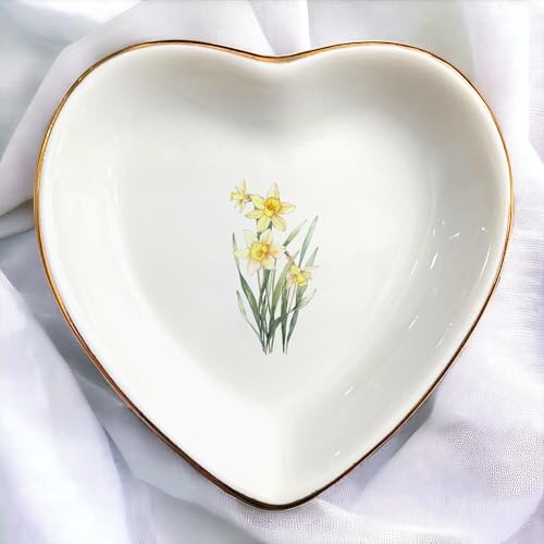 March Daffodil Flower Ring Dish-Yellow Floral Jewelry Dish for Hippie,Nature,Pace-January Flower for Mom,Mother-in-law,Step Mom,Godmother,Aunt,Grandma,Sister,Friend-Virgo Birthday Gifts - style: 3 - March (Daffodil)