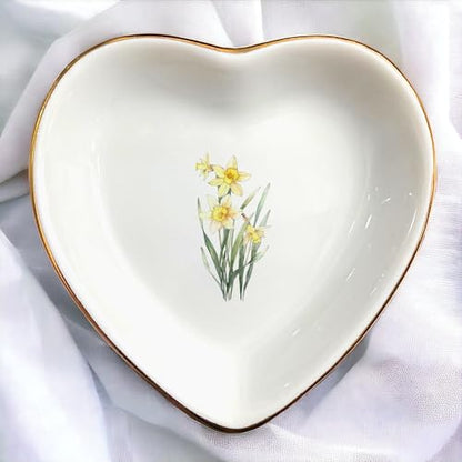 March Daffodil Flower Ring Dish-Yellow Floral Jewelry Dish for Hippie,Nature,Pace-January Flower for Mom,Mother-in-law,Step Mom,Godmother,Aunt,Grandma,Sister,Friend-Virgo Birthday Gifts - style: 3 - March (Daffodil)