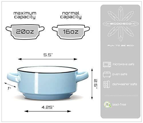 ECODECO Ceramic Soup Bowls with Handles – Set of 2 (16 oz) – Blue | Oven & Microwave Safe – Gift Boxed – Ideal for French Onion Soup, Baked Meals & Housewarming Gifts - color: Blue