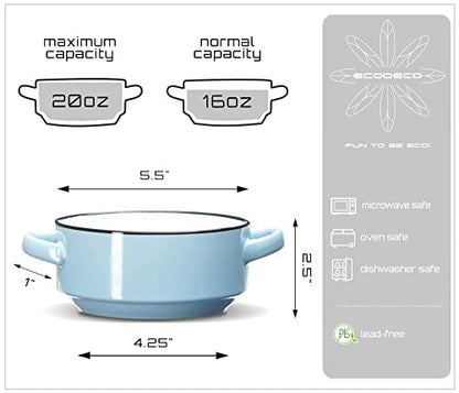 ECODECO Ceramic Soup Bowls with Handles – Set of 2 (16 oz) – Blue | Oven & Microwave Safe – Gift Boxed – Ideal for French Onion Soup, Baked Meals & Housewarming Gifts - color: Blue