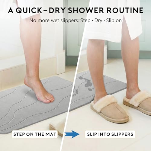 Stone Bath Mat, Quick-Dry Diatomaceous Earth Shower Mat, Absorbent Bathroom Mat for Shower/Tub Exit, New Apartment Essential & Housewarming Gift, 23.5" x 15.5" Light Gray Wave - color: Light Gray-wave