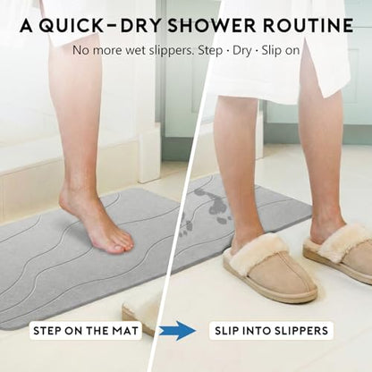 Stone Bath Mat, Quick-Dry Diatomaceous Earth Shower Mat, Absorbent Bathroom Mat for Shower/Tub Exit, New Apartment Essential & Housewarming Gift, 23.5" x 15.5" Light Gray Wave - color: Light Gray-wave