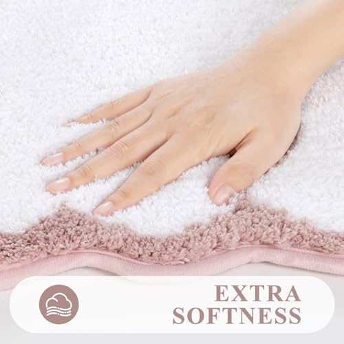 Pauwer Bathroom Rug Sets 3 Piece, Scalloped Bath Rugs, White and Dusty Pink | Non Slip Washable Bath Mat With U-Shaped Toilet Rug, Extra Absorbent Quick Dry, For Floor Sink - color: White and Dusty Pink
