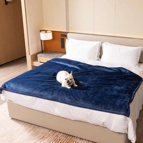 Dark Blanket for Dogs on Couch Blue Pets Blankets Reversible Fluffy Pet Bed Cover Puppy Blankets Mats Leakproof Sofa Couch Washable Cover Cat Doggie Blanket for Warm-Navy Blue,XL - color: Navy Blue, size: XL-145*216cm(57*85in)
