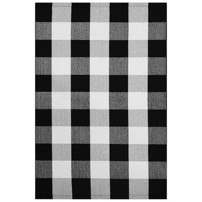KOZYFLY Buffalo Plaid Area Rugs 27.5x43 Inches Black and White Checkered Rug Washable Front Door Mat Hand Woven Cotton Outdoor Rug Small Rug for Front Porch Kitchen Entryway Patio Bathroom | Washable Front Door Mat, Woven Cotton Outdoor Rug, Indoor Small