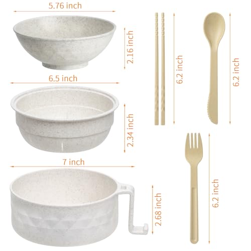 Ramen Bowl Set,Microwave Ramen Cooker Instant Noodles Bowl with Chopsticks Spoon,Rapid Ramen Noodle Bowl, Portable Noodle Bowls,for Home Office Dorm Room College gift(Beige) - color: Beige