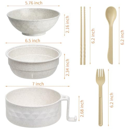 Ramen Bowl Set,Microwave Ramen Cooker Instant Noodles Bowl with Chopsticks Spoon,Rapid Ramen Noodle Bowl, Portable Noodle Bowls,for Home Office Dorm Room College gift(Beige) - color: Beige