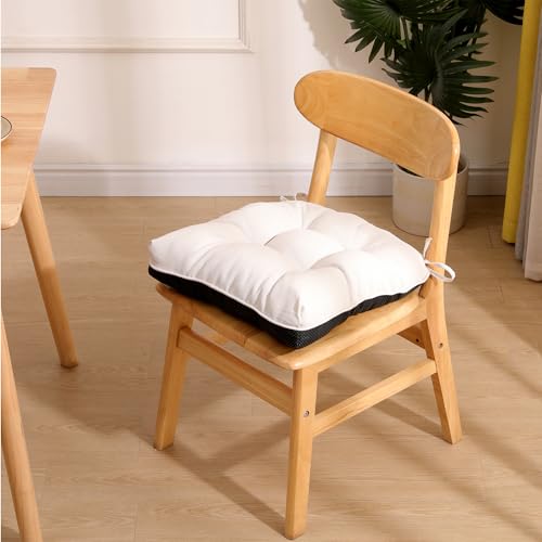 RACE LEAF Chair Cushions for Dining Chairs 4 Pack, Memory Foam Kitchen Chair Pads with Ties and Non-Slip Backing, Indoor Seat Cushions Tufted 15.5" X 15.5" Beige - color: Beige
