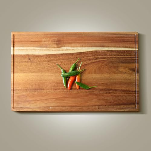 Acacia Wood Cutting Board for Kitchen, Thick Non Toxic Butcher Block | Hard Wood Edge Grain With Juice Groove 20" x 12.2" (Thick 1.7") Professional Heavy Duty Wooden Chopping Board (Oil Included) - color: Acacia Wood, size: 19.7"L x 12.2"W
