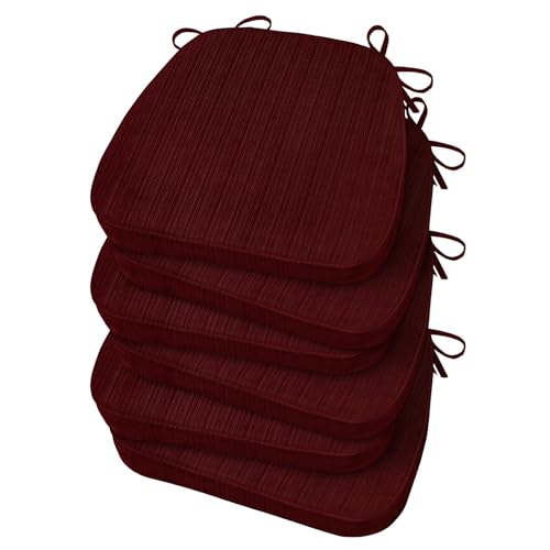 Basic Beyond Chair Cushions for Dining Chairs 6 Pack, D-Shaped Kitchen Chair Cushions with Ties Set of 6, 2.5" Thick Seat Cushions for Dining Room/Kitchen Chairs, 17" x 16", Burgundy - color: Burgundy, size: 6 Count(Pack of 1)