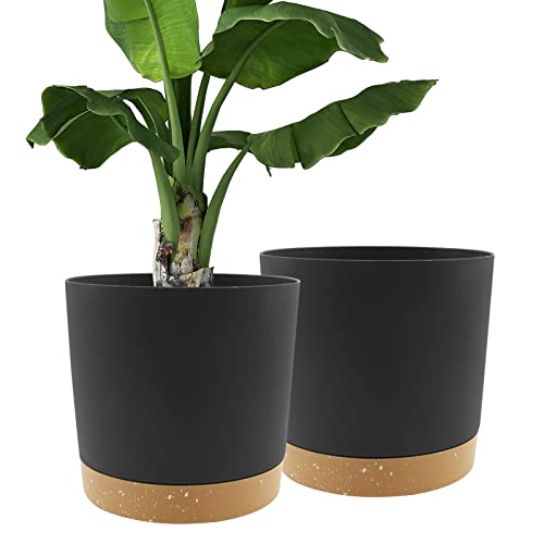 QCQHDU 12 inch Plant Pot, 2 Pack Planters for Indoor Plants with Drainage Holes & Saucer, Outdoor Flower Pots Home Garden Modern Decor - color: Dark Grey, size: 12 Inch