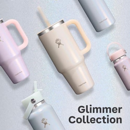 Hydro Flask Travel Tumbler with Handle, Lid and Straw - Insulated Stainless Steel in 40 Oz Glimmer Pink - color: GLIMMER PINK, size: 40 Ounces