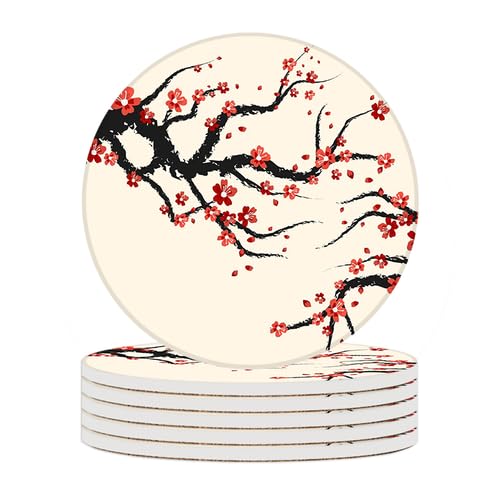 Ceramic Coasters Set of 6 Absorbent Stone Drink Coasters with Holder,Non-Slip Cork Backing, Coasters for Coffee Table,Desk & Home Decor