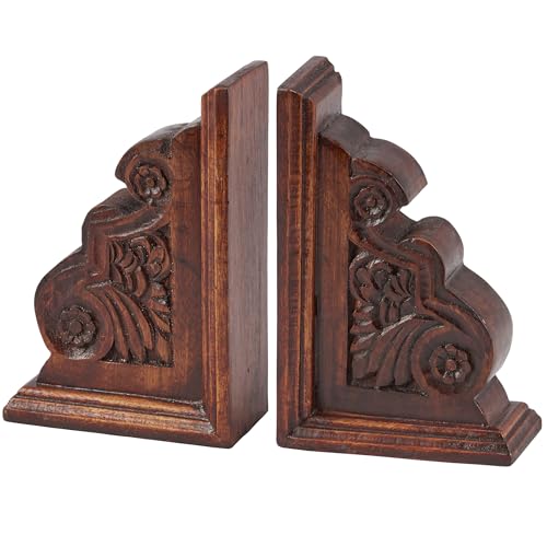 Primitives by Kathy Wooden Classic Bookend Set, Dark Academia Home Décor, Gifts for Book Readers, Non Slip Rubber Feet on Bottom, Bookish Accessories, 7 by 9 by 2 Inches, Natural Wood