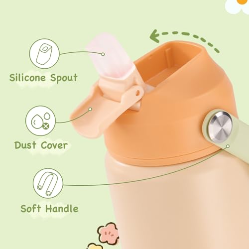 Kerilyn 12oz Kids Water Bottle, Stainless Steel Insulated Water Bottle for Kids, Toddler Cup with Straws Leak-Proof, Toddler Water Bottles for School Boys Girls, BPA Free, Cantaloupe - color: Cantaloupe