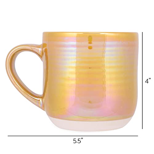 Elanze Designs Glossy Reactive Glaze Large 17 Fluid Ounce Everyday Kitchen Food Grade Ceramic Stoneware Coffee Mug Cup with Comfort Curved Handles, Set of 4, Gold Tone - color: Gold Tone