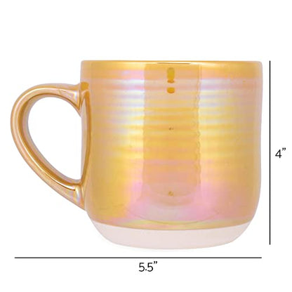 Elanze Designs Glossy Reactive Glaze Large 17 Fluid Ounce Everyday Kitchen Food Grade Ceramic Stoneware Coffee Mug Cup with Comfort Curved Handles, Set of 4, Gold Tone - color: Gold Tone