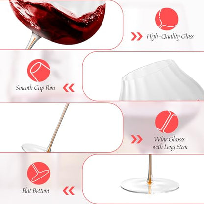 KAMMAK Crystal Red Wine Glasses Set of 2, 24.69 oz Stemmed Glasses, 018-N | Hand Blown, Bordeaux Wine Glasses, Thin Rim & Long Stem, Red & White, Daily Use, Wedding or Birthday Gift for Women - size: 8KPDSXY018-N