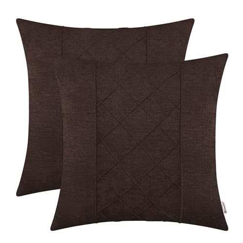 BRAWARM Chenille Throw Pillow Covers 16x16 Inches, Coffee, 2 Pack | Decorative Pleated Pillow Covers, Soft Cushion Cases for Sofa Bed Living Room Home Farmhouse (No Insert) - color: Coffee-pleated, size: 16" x 16" (Pack of 2)