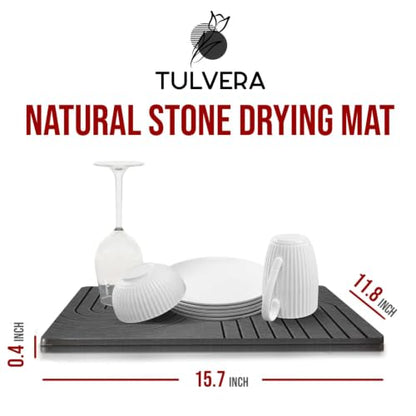 Stone Dish Drying Mat for Kitchen Counter – Diatomaceous Earth Drying Mat | Fast-Absorbing, Minimalist Design, Durable Diatomite | Non-Slip, Heat Resistant, Easy-to-Clean | USA Brand | 15.7”x11.8”
