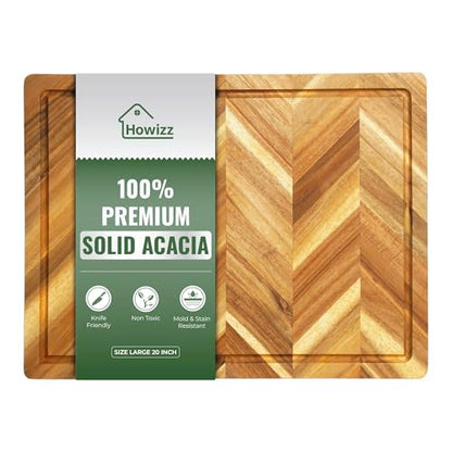 Howizz Solid Acacia Wood 20"x15" Large Cutting Board, Herringbone Chevron Cutting Board Large Grazing Board Charcuterie Serving Board, Non Toxic Natural Solid Wood Thick Wooden Chopping Boards - color: Premium Herringbone, size: 20"L x 15"W