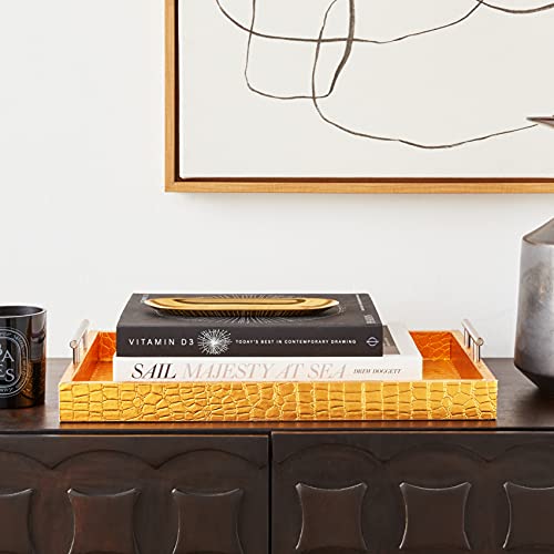American Atelier Alligator Tray with Metal Handles, Gold - color: Gold