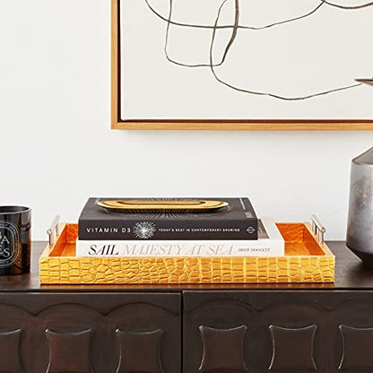 American Atelier Alligator Tray with Metal Handles, Gold - color: Gold