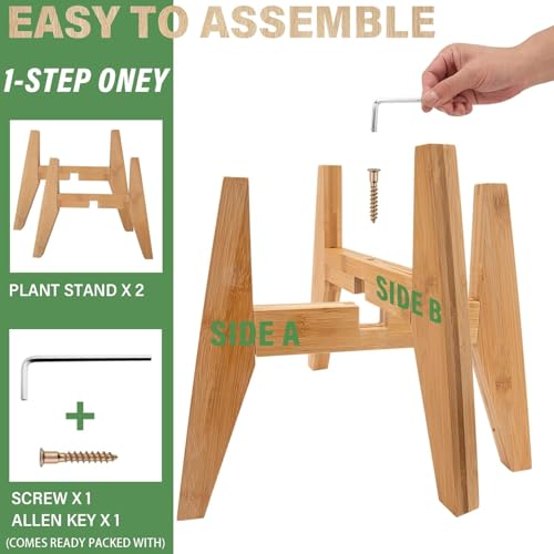 LEIMO KPARTS Adjustable Bamboo Plant Stand (8-12 inches), Mid Century Modern Indoor Plant Holder