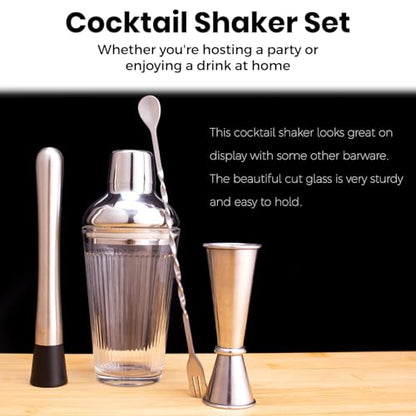 Silver Cocktail Shaker Set - Bartender Shaker Kit with Mixing Tools & Stainless Steel Strainer, Premium Bar Tool Set for Crafting Martinis & Whiskey Cocktails - color: Silver Set