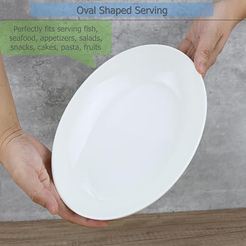 EIKS Ceramic Deep Plates Oval Shaped Dishes, Size of L10.8 x W7.7 | For Serving Fish, Seafood, Appetizers, Salad, Snack in Home, Dinner, Entertaining Party - size: L Size (L10.8" x W7.7")