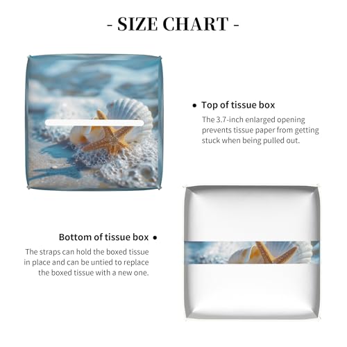 Shells Starfish on Beach Tissue Box Cover Square,Summer Ocean Shells Starfish Tissue Box Holder Waterproof Leather Facial Paper Organizer Dispenser for Bathroom Home Car Nightstand Vanity Desk - color: Color-14