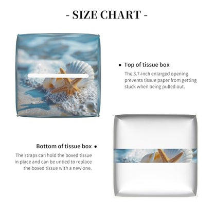 Shells Starfish on Beach Tissue Box Cover Square,Summer Ocean Shells Starfish Tissue Box Holder Waterproof Leather Facial Paper Organizer Dispenser for Bathroom Home Car Nightstand Vanity Desk - color: Color-14