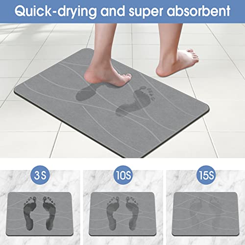VEELOIM Stone Bath Mat, Diatomaceous Earth Shower Mat for Bathroom Grey | Fast Drying, Super Absorbent, Non-Slip Design, Easy to Clean, Natural Diatomaceous Earth - color: Line1-grey