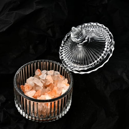 Crystal Glass Salt Cellar with Lid – 7oz Clear Salt Box Salt and Pepper bowls, Salt Container Holder for Kitchen, glass Storage jars for Candies, Sugar, Decorative Kitchen & Dining Table Essential