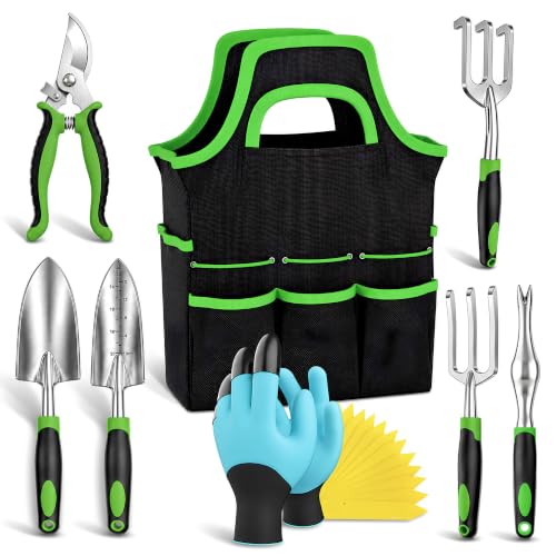 Garden Tools Set 8 PCS Heavy Duty Stainless Steel Gardening Tools for Women | Ergonomic Gardening Hand Tools with Rust Proof Hand Trowel, Pruner, Weeder, Garden Hand Rake with Tote Bag and 15 Plant Tags - style: Plastic - Pack of 8