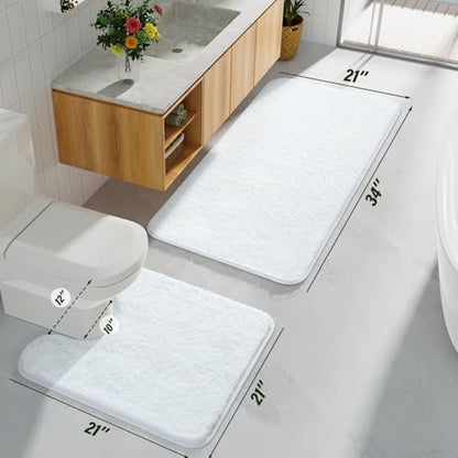 White Bathroom Rug Set 2 Piece Bath Mat 21x34'' &U Shape Toilet Rug 21x21'' | Absorbent,Washable,Non Slip Bathroom Rugs Sets,Contour Mat for Toilet - color: White